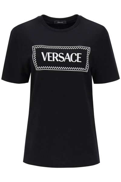 Shop Versace T-shirt With Logo Embroidery In Black