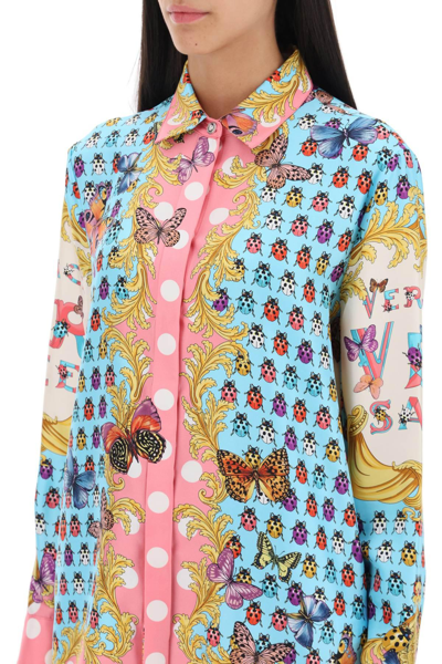 Shop Versace Shirt In Printed Silk In Multicolor