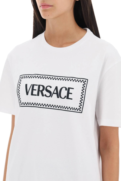 Shop Versace T-shirt With Logo Embroidery In White