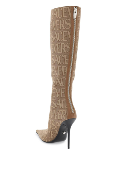 Shop Versace ' Allover' Boots In Beige,brown