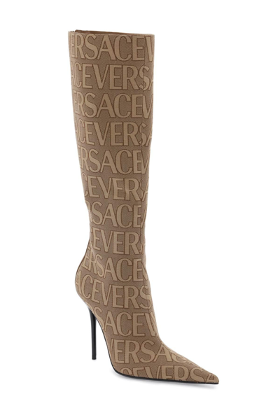Shop Versace ' Allover' Boots In Beige,brown