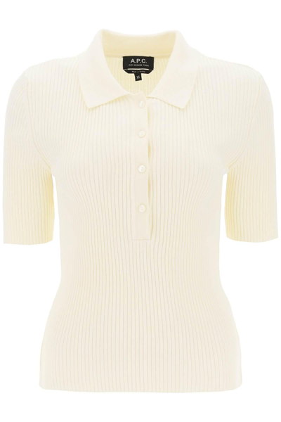 Shop Apc Danae Rib Knit Polo Shirt In White