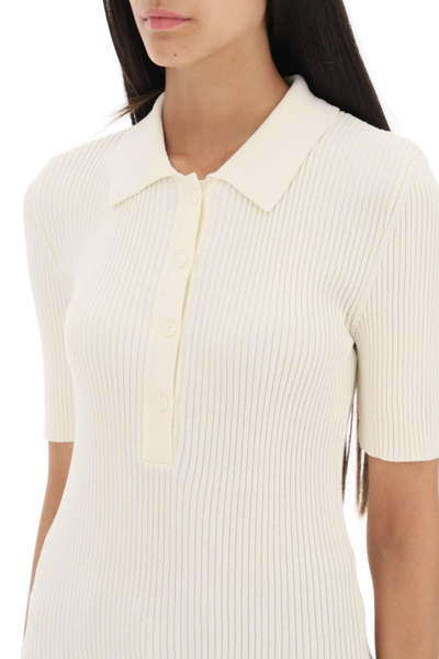 Shop Apc Danae Rib Knit Polo Shirt In White
