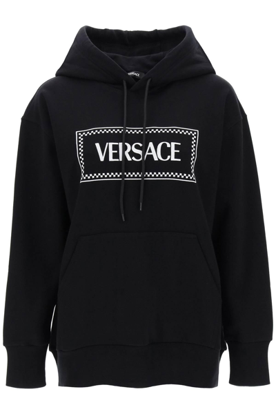 Shop Versace Hoodie With Logo Embroidery In Black