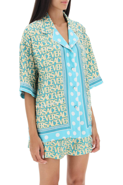 Shop Versace ' Allover Polka Dot' Short-sleeved Shirt In Light Blue,yellow