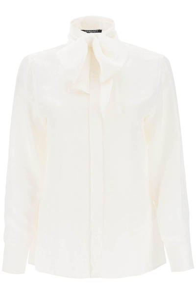 Shop Versace ' Allover' Lavallière Shirt In White