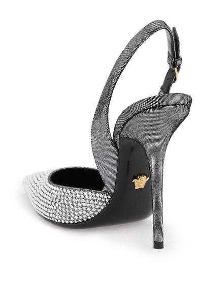 Shop Versace 'safety Pin' Slingback Pumps In Silver