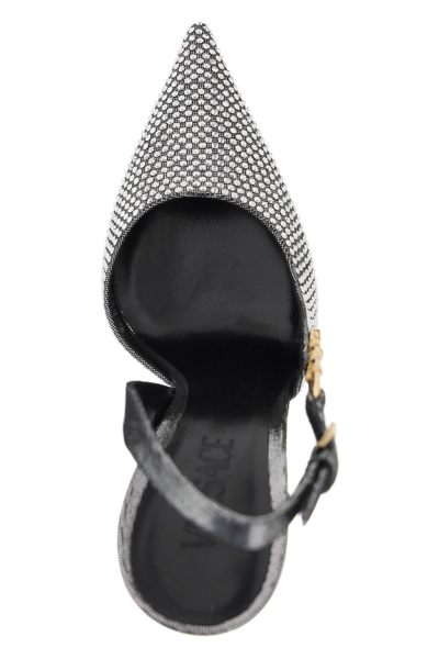 Shop Versace 'safety Pin' Slingback Pumps In Silver