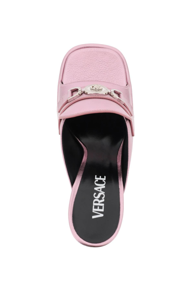 Shop Versace 'medusa '95' Mules In Metallic,pink