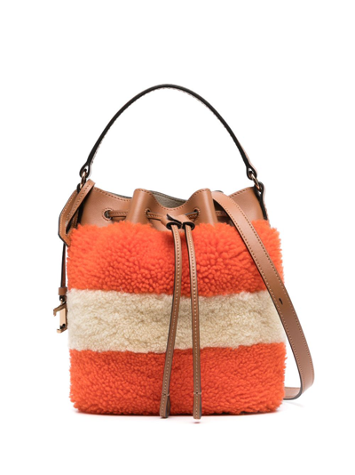 Shop Tod's Colour-block Fleece Bucket Bag In Orange