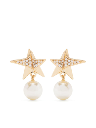 Shop Ferragamo Star Dangle Pearl Post Earrings In Gold
