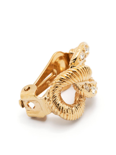 Pre-owned Dior 1990s Rhinestone-embellished Link Clip-on Earrings In Gold