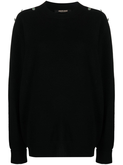 Shop Roberto Cavalli Stud-embellished Crew-neck Jumper In Black