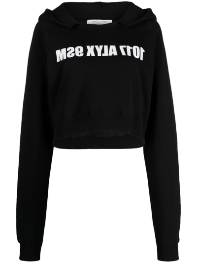 Shop Alyx Logo-print Cropped Cotton Hoodie In Black
