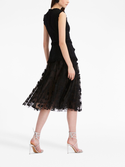 Shop Oscar De La Renta Guipure-lace Velvet Midi Dress In Black