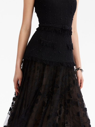Shop Oscar De La Renta Guipure-lace Velvet Midi Dress In Black