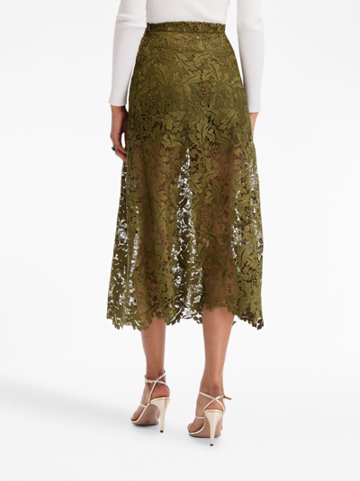Shop Oscar De La Renta Acorn Guipure-lace Midi Skirt In Green