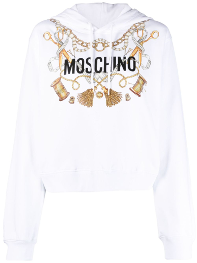 Shop Moschino Logo-print Organic Cotton Hoodie In White