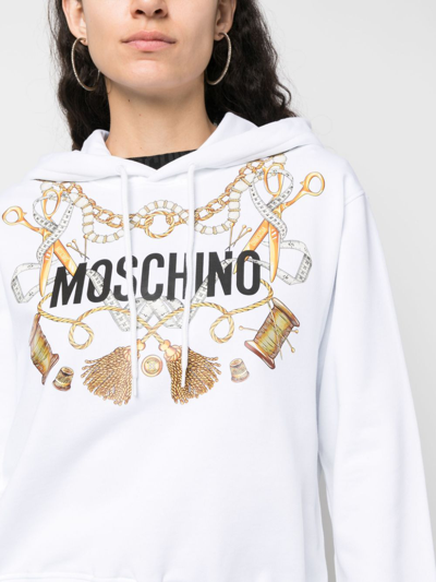Shop Moschino Logo-print Organic Cotton Hoodie In White