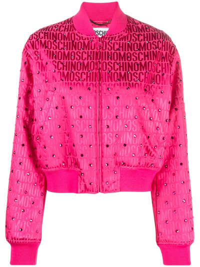 Shop Moschino Logo-jacquard Cropped Bomber Jacket In Pink