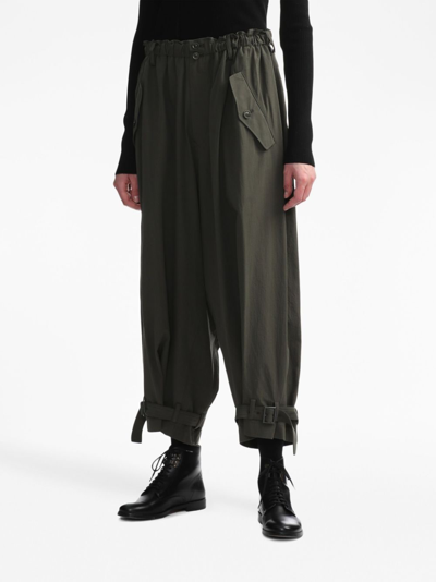 Shop Y's Drop-crotch Flared Trousers In Green