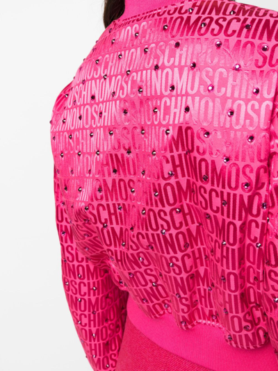 Shop Moschino Logo-jacquard Cropped Bomber Jacket In Pink