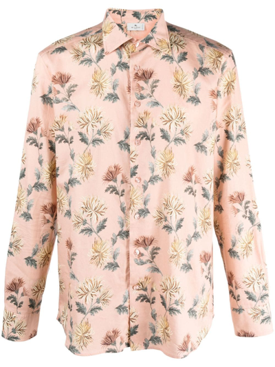 Etro Dahlia-print Cotton Shirt In Pink