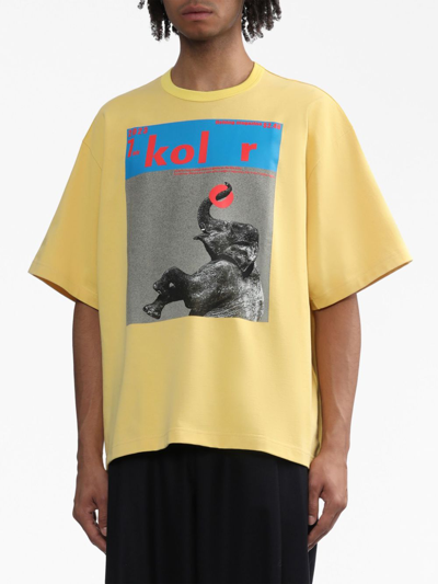 Shop Kolor Graphic-print Cotton T-shirt In Yellow
