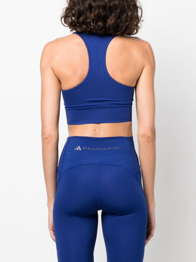 Shop Adidas By Stella Mccartney Racerback Sports Bras In Blue
