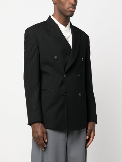 Shop Family First Pinstriped Double-breasted Blazer In Black