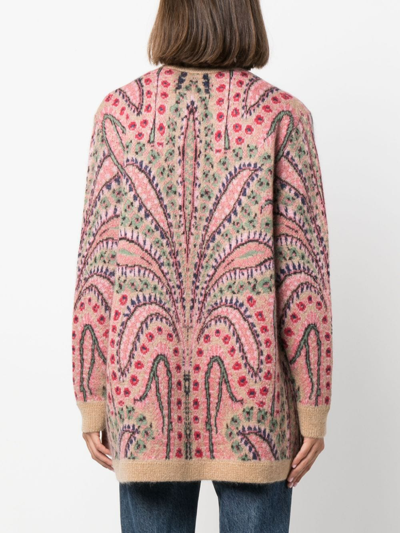 Shop Etro Patterned-intarsia Mohair-blend Cardigan In Brown
