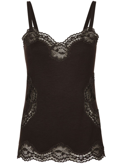 Shop Dolce & Gabbana Lace Detail Wool Top In Brown