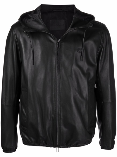 Shop Emporio Armani Leather Blouson Jacket In Black