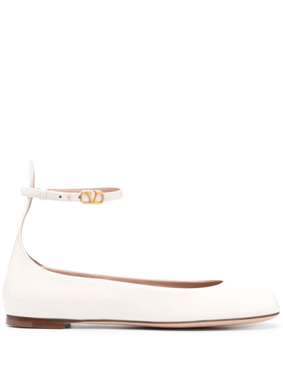 Shop Valentino Tan-go Patent Leather Ballet Flats In White