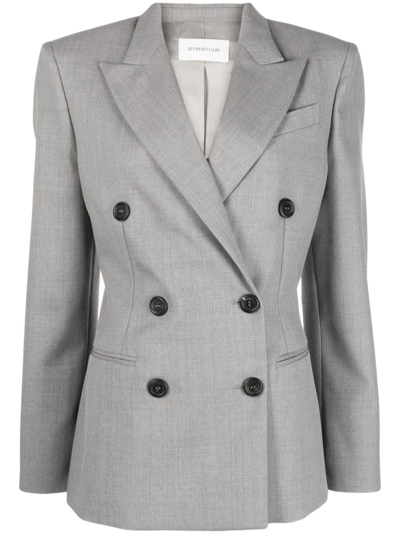 Shop Armarium Double-breasted Wool Jacket In Grey