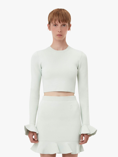 Shop Jw Anderson Cropped Ruffled Sleeve Jumper In Green