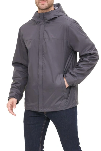 Shop Tommy Hilfiger Hooded Rain Slicker Jacket In Charcoal