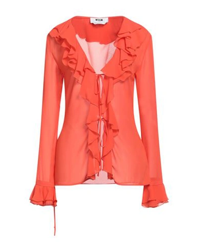Msgm Woman Shirt Orange Size 6 Polyester In Orange