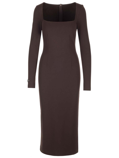 Shop Dolce & Gabbana Long Sleeve Midi Dress In Brown