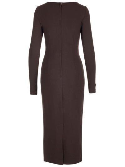 Shop Dolce & Gabbana Long Sleeve Midi Dress In Brown
