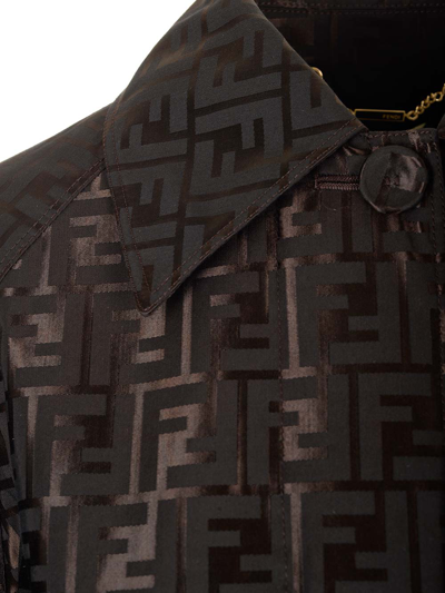 Shop Fendi Monogram Jacquard Trench Coat In Brown