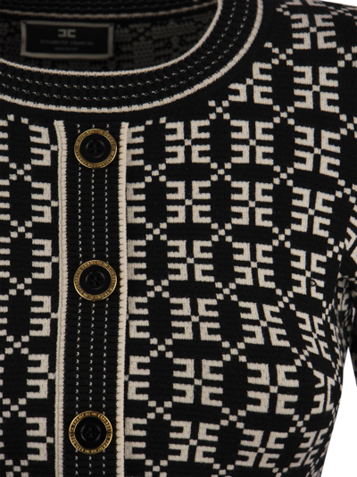 Shop Elisabetta Franchi Jacquard Logo Knit Minidress In Black/butter
