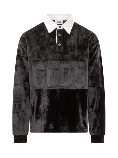 Shop Gcds Velvet Polo In Black