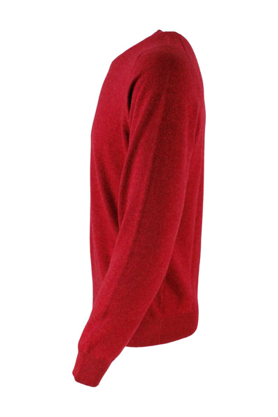 Shop Brunello Cucinelli Cashmere Crewneck Sweater With Contrasting Profile In Red