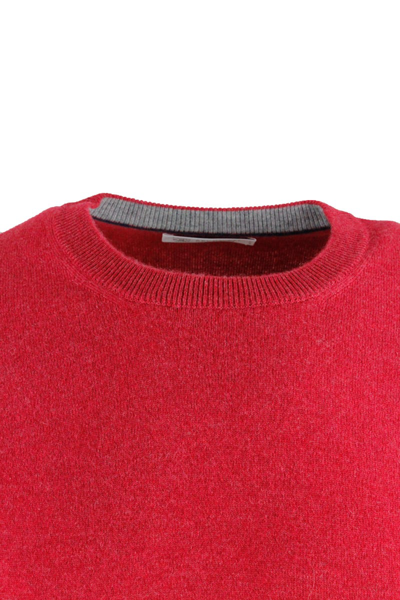 Shop Brunello Cucinelli Cashmere Crewneck Sweater With Contrasting Profile In Red