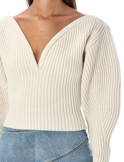 Shop Alaïa V-neck Knit Sweater In White
