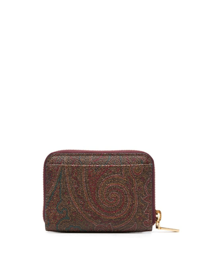 Etro Wallet In Coated Paisley Leather In Brown