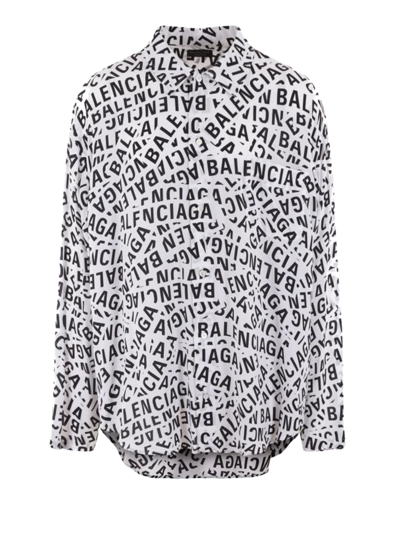 Shop Balenciaga Shirt With All Over Logo In White Black