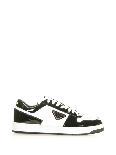 Shop Prada Downtown Sneakers In Leather In Nero+bianco