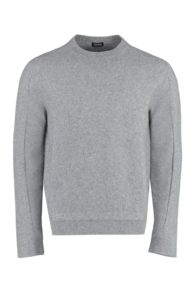 Shop Ermenegildo Zegna Wool-blend Crew-neck Sweater In Grey